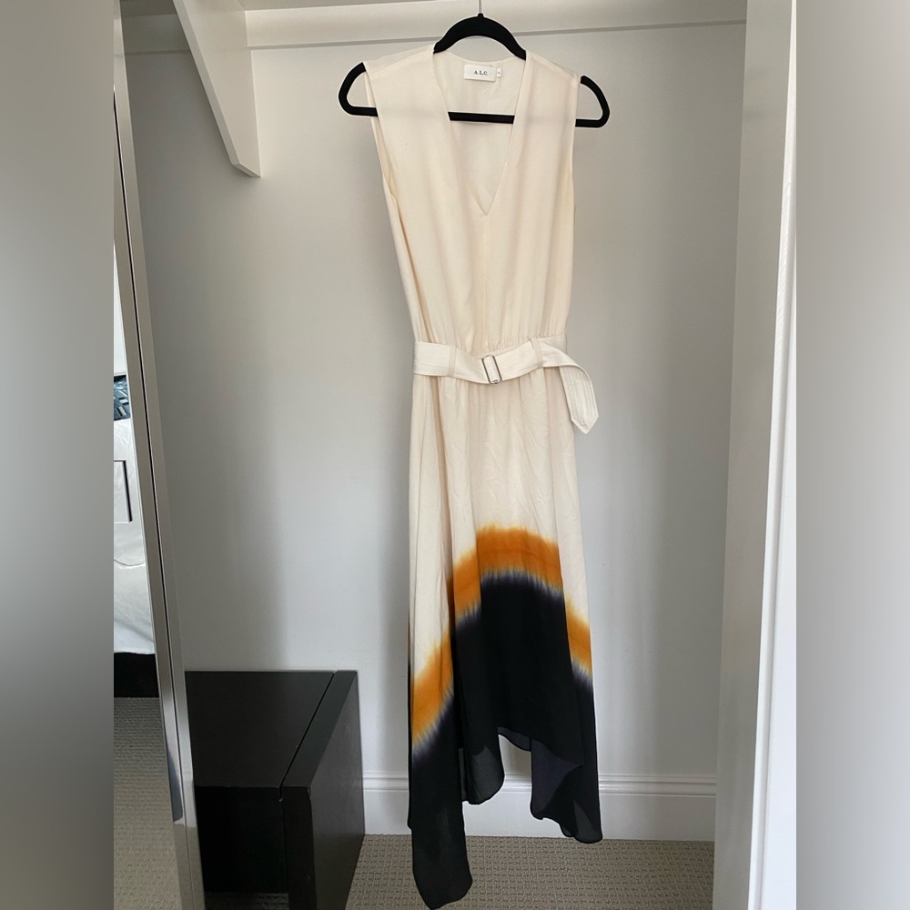 A.L.C. belted silk dress with tie-die skirt